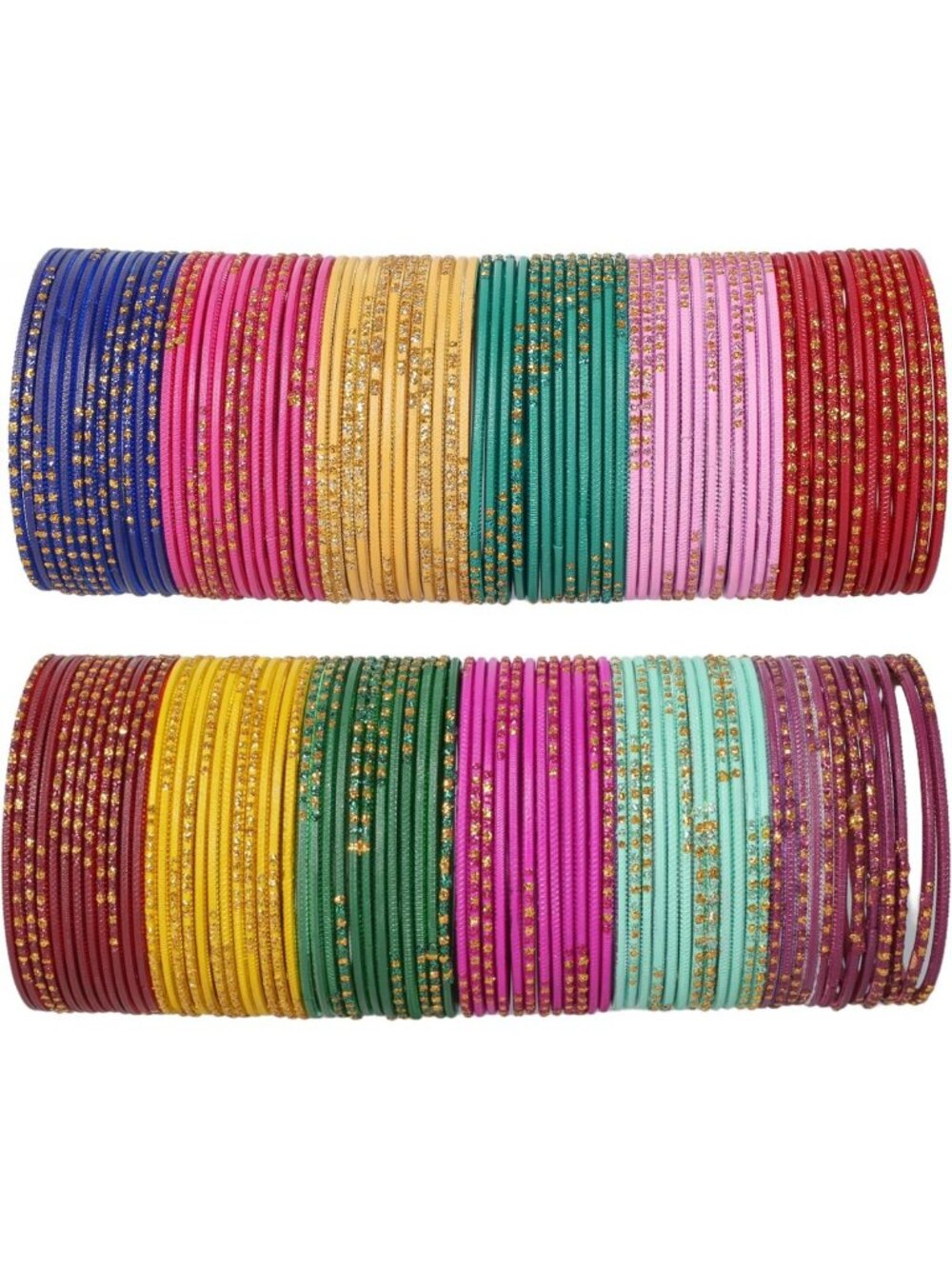 Colorful Indian Bangles Set of 144 | Vintage Textured Churiyan Bracelets for